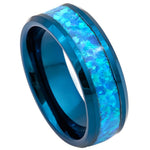 8mm Blue Tungsten Band with Blue Opal Inlay on white background