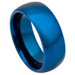 8mm Blue Tungsten High-Polish Domed Band on white background