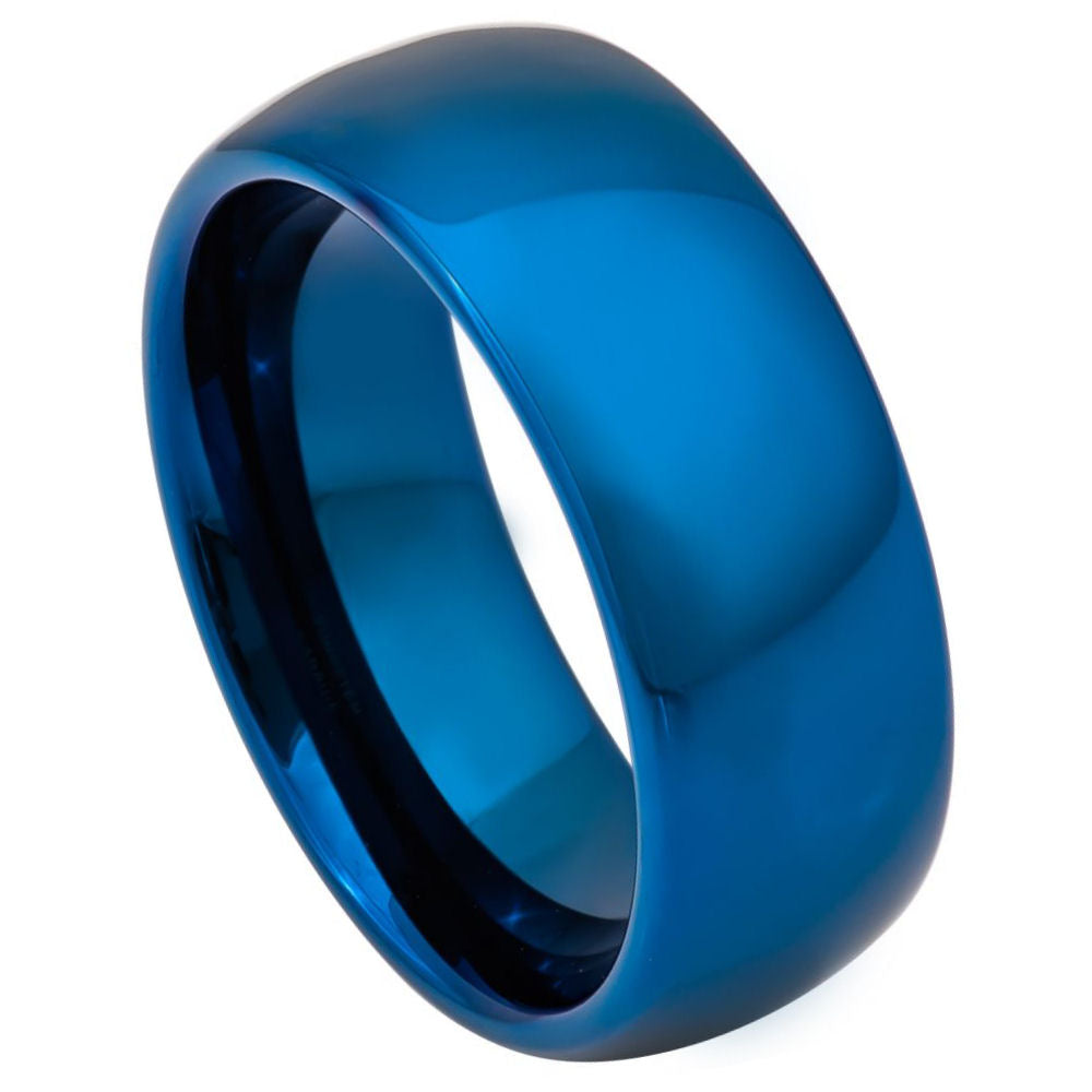 8mm Blue Tungsten High-Polish Domed Band on white background