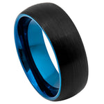 8mm Black Tungsten Brushed Band with Blue Interior on white background