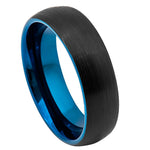 6mm Black Tungsten Brushed Band with Blue Interior on white background