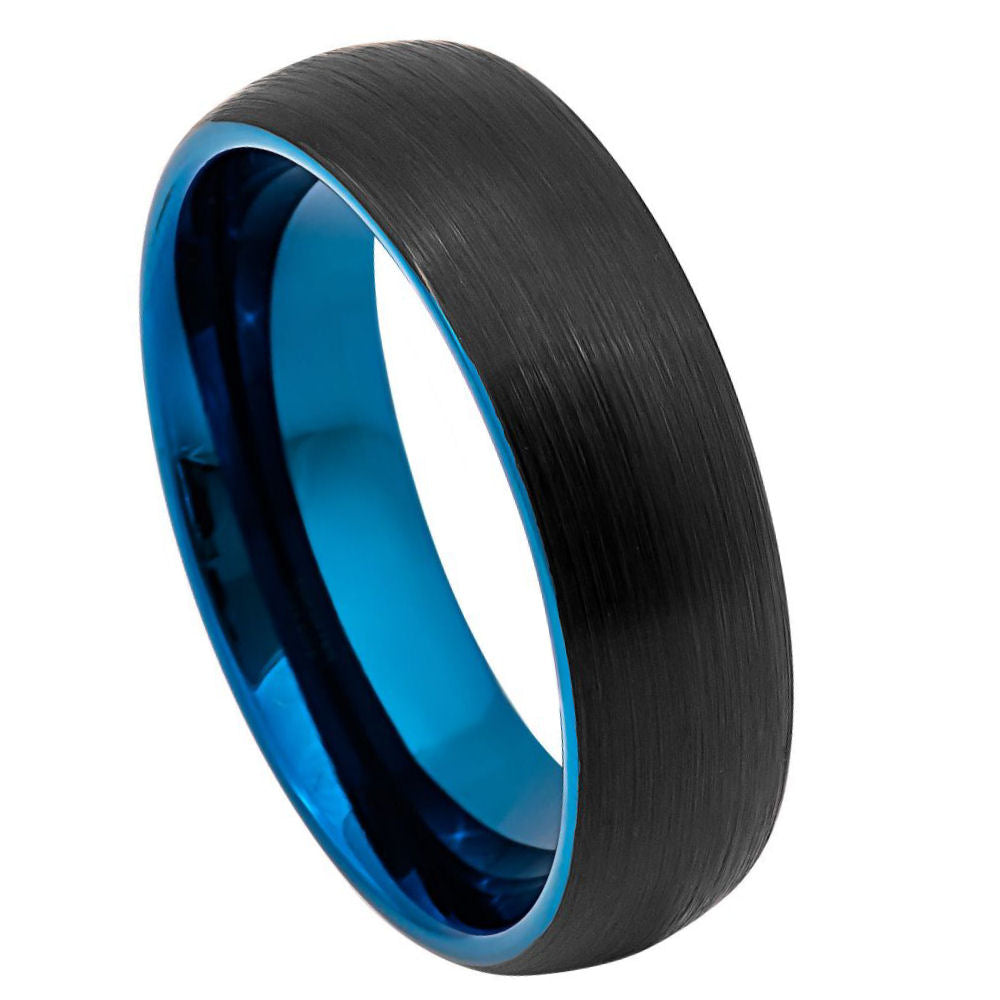 6mm Black Tungsten Brushed Band with Blue Interior on white background