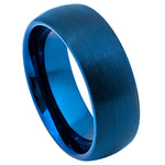 8mm Blue Tungsten Brushed Domed Band on white background