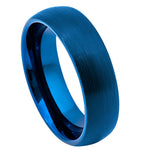 6mm Blue Tungsten Brushed Domed Band on white background