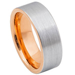 8mm Silver Tungsten Brushed Band with Rose Interior on white background