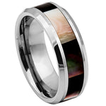 8mm Silver Tungsten Band with Mother-of-Pearl Inlay on white background