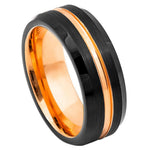 8mm Black Tungsten Brushed Band with Rose Double Grooves on white background