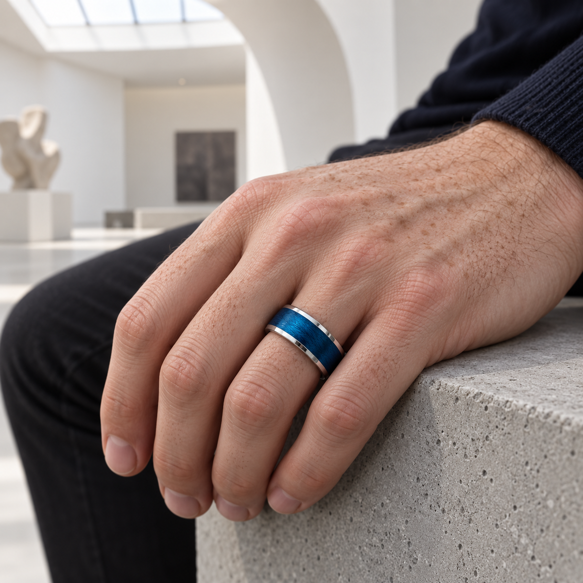 TR907 tungsten wedding band lifestyle image