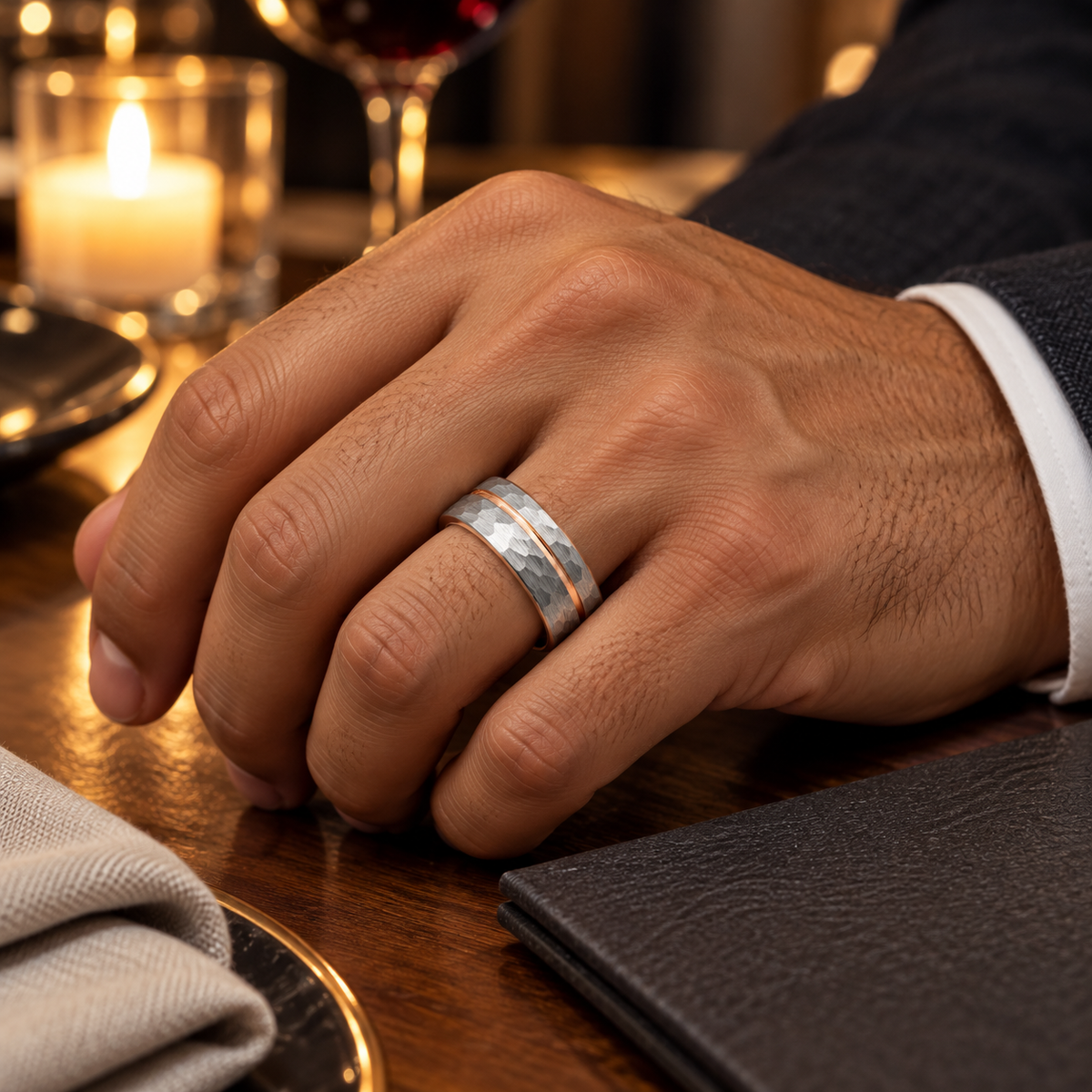 TR908 tungsten wedding band lifestyle image