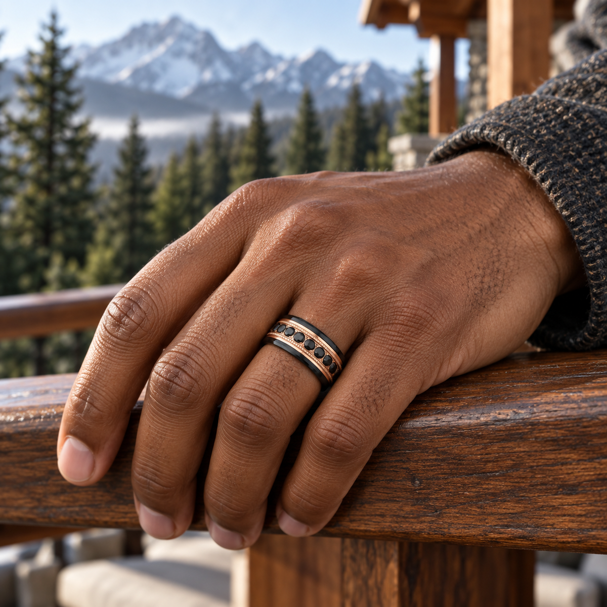 8mm Black & Rose Tungsten Band with Black Diamond lifestyle image