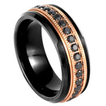 8mm Black & Rose Tungsten Band with Black Diamond on white background