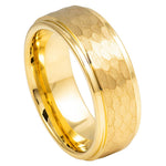 8mm Yellow Tungsten Hammered-Center Band on white background