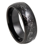 8mm Black Tungsten Band with Silver Flake Inlay on white background
