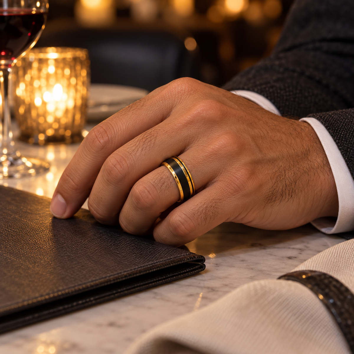 TR918 tungsten wedding band lifestyle image