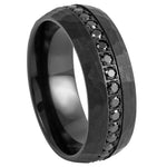 8mm Black Tungsten Brushed Band with Black Diamonds on white background