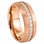 8mm rose tungsten band with diamond channel on white background