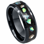 8mm black tungsten band with abalone inlay on white background