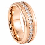 8mm Rose Tungsten Band with Diamond Channel on white background
