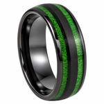 8mm Black Tungsten Band with Green Inlay on white background