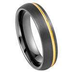 6mm Brushed Tungsten Band with Yellow Groove on white background