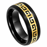 8mm Black & Yellow Tungsten Greek Key Band on white background