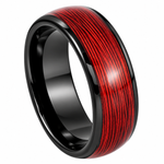 8mm Black Tungsten Band with Red Wire Inlay on white background