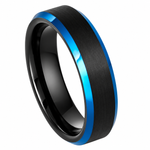 6mm Brushed Black Tungsten Band with Blue Edges on white background