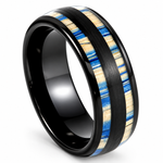 8mm Black Tungsten Band with Dyed Bamboo Inlay on white background