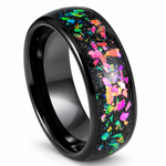 8mm Black Tungsten Band with Galaxy Opal & Abalone Inlay on white background
