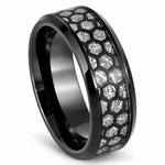 8mm Black Tungsten Band with Imitation Meteorite Honeycomb Inlay on white background