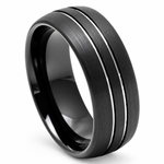 8mm Brushed Black Tungsten Triple-Groove Band on white background