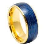 8mm Yellow Tungsten Band with Blue Rolled-Wire Inlay on white background