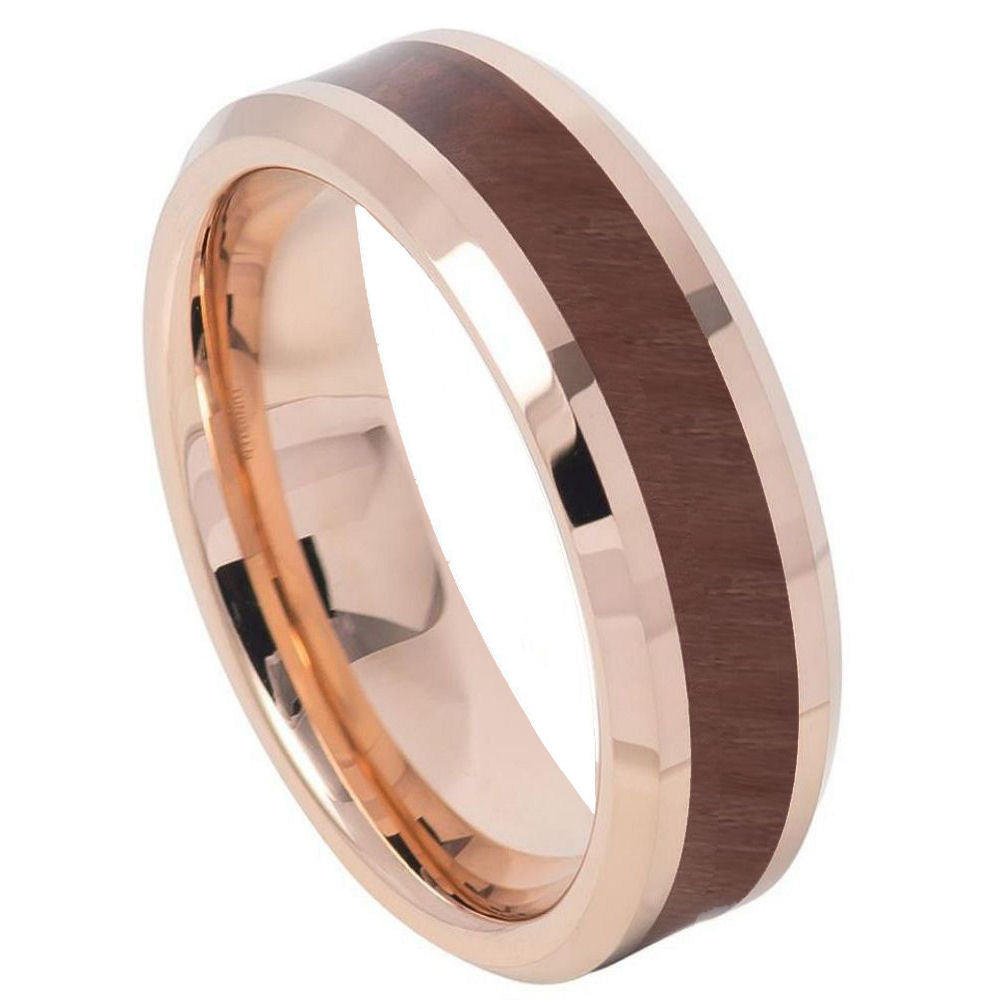 6mm Rose Tungsten Brushed Beveled-Edge Band on white background