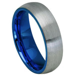 6mm Silver Tungsten Brushed Band with Blue Interior on white background