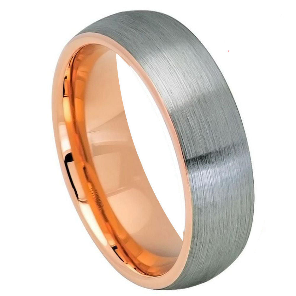 6mm Silver Tungsten Brushed Band with Rose Interior on white background