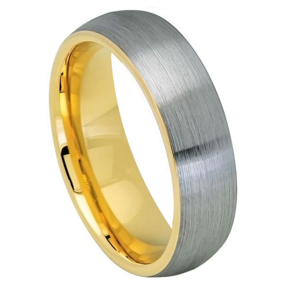 6mm Silver Tungsten Brushed Band with Yellow Interior on white background