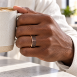 6mm Brown Tungsten Brushed Band with Rose Interior worn on hand lifestyle view — TR959