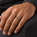 6mm Brown & Rose Tungsten Double-Groove Band worn on hand lifestyle view — TR960