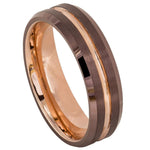 6mm Brown & Rose Tungsten Double-Groove Band on white background