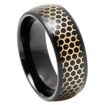 8mm Black & Yellow Tungsten Honeycomb Band on white background