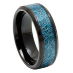 8mm Black Tungsten Band with Blue Imitation-Silk Inlay on white background