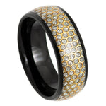 8mm Black Tungsten Band with Imitation-Meteorite Honeycomb Inlay on white background