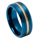 8mm Blue & Rose Tungsten Brushed Center-Groove Band on white background