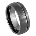 8mm Gunmetal Tungsten Brushed Single-Groove Band on white background