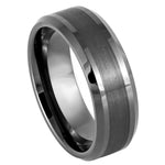 8mm Gunmetal Tungsten Brushed Beveled-Edge Band on white background