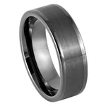 8mm Gunmetal Tungsten Brushed Stepped-Edge Band on white background