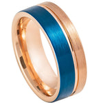 8mm Rose Tungsten Band with Blue Brushed Center on white background
