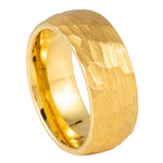 8mm Yellow Tungsten Faceted Hammered Band on white background