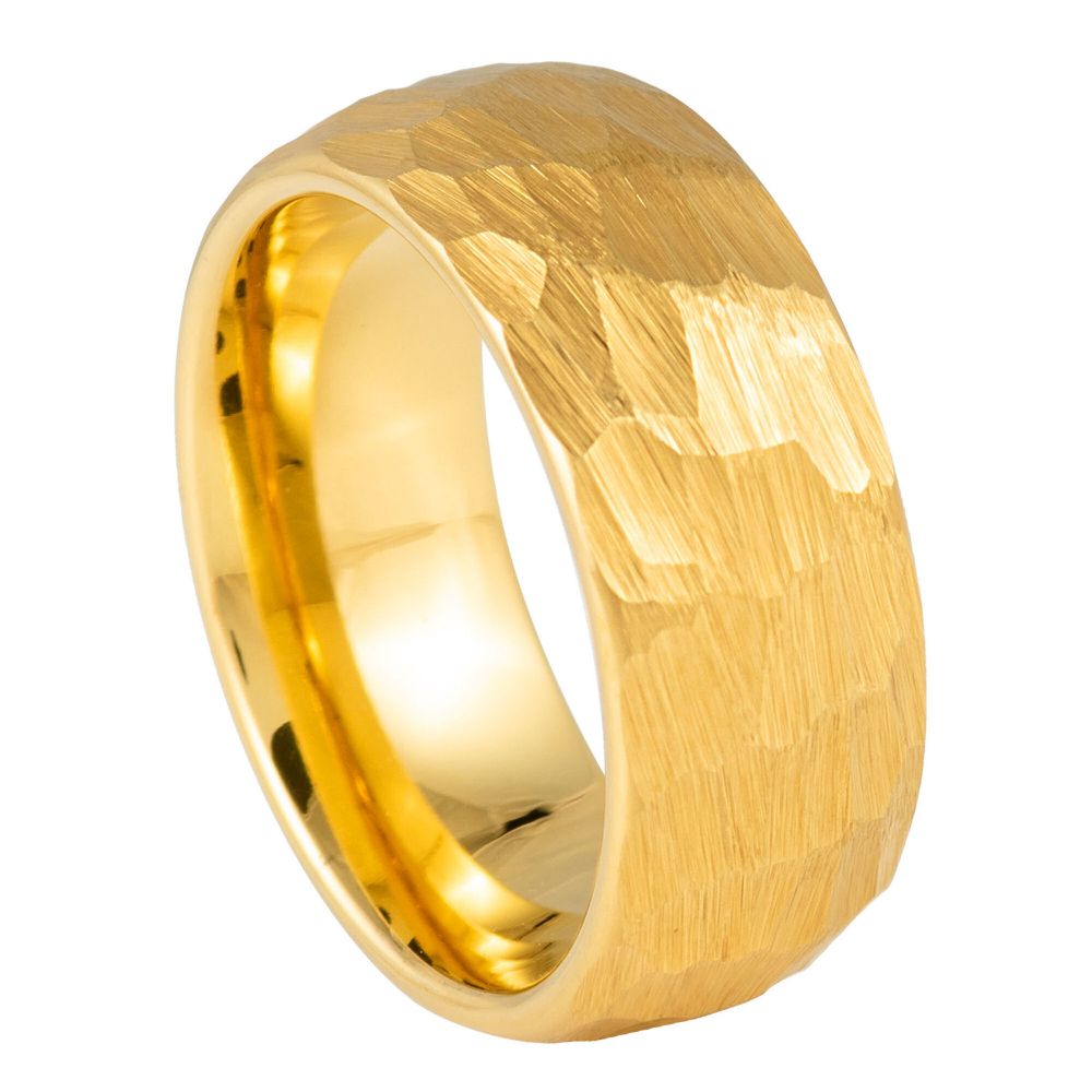 8mm Yellow Tungsten Faceted Hammered Band on white background