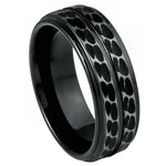 8mm Black Tungsten Dimpled Double-Groove Band on white background
